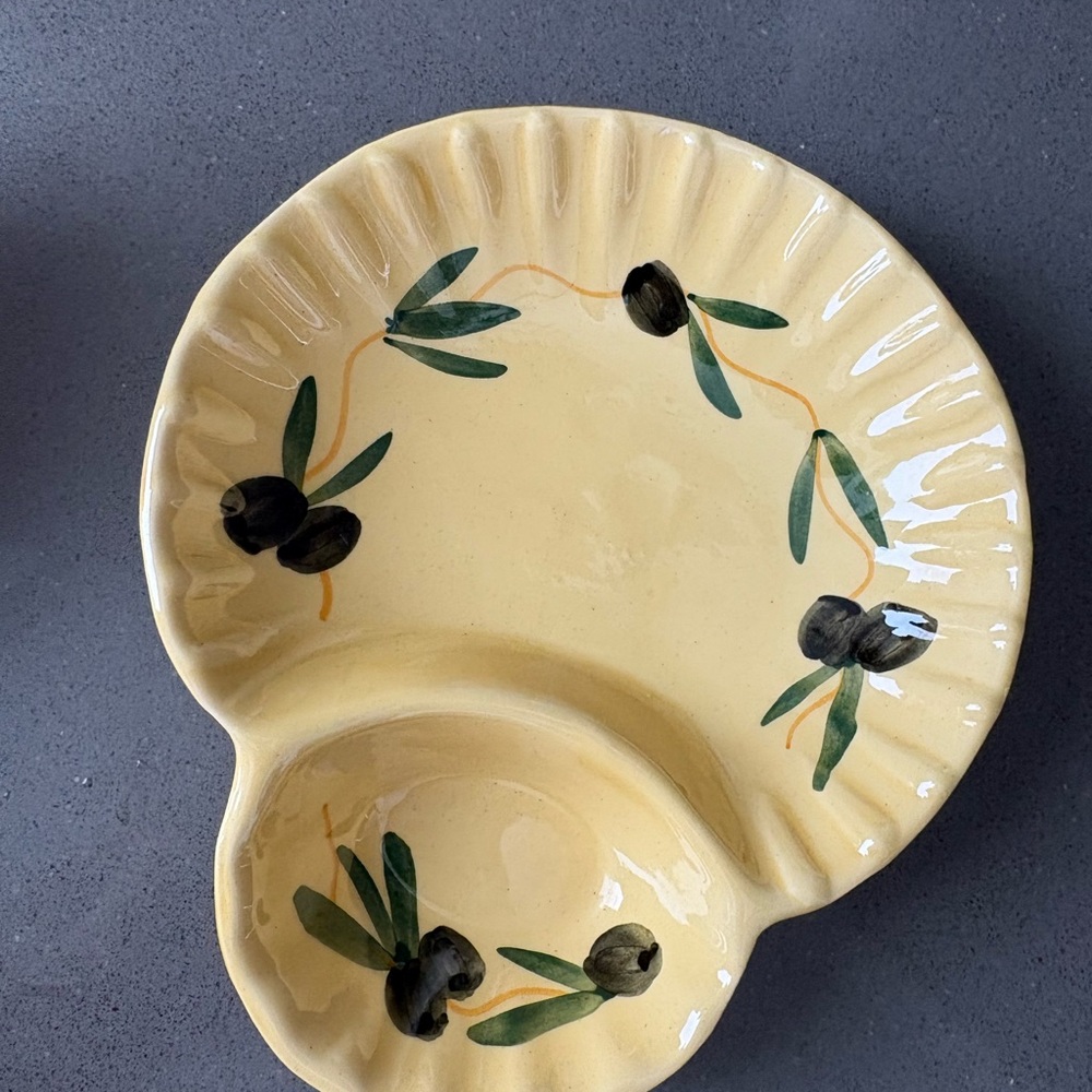 Made in Italy- authentic Ceramic Olive Design Divided Plate
